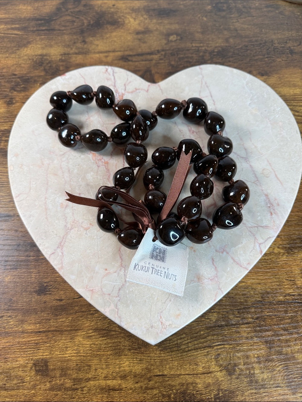 Genuine Kukui Nut Hair Lei in Dark Brown by